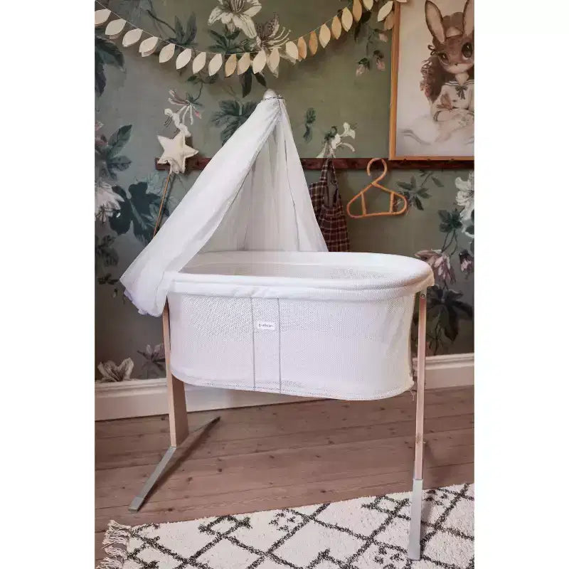 Baby Cradle Bassinet with Rocking Function and Mesh Fabric – Ivory