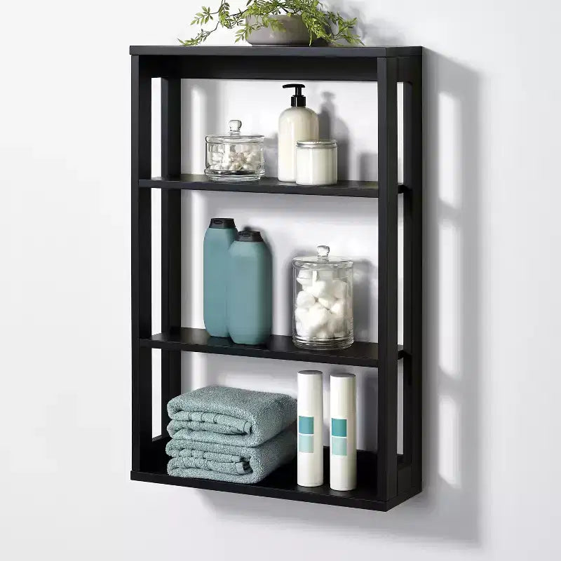 4-Tier Wall-Mounted Storage Shelf – Matte Black, Engineered Wood