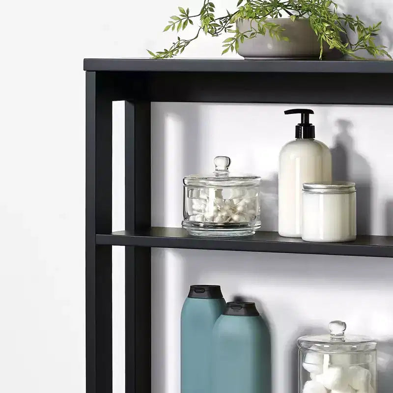 4-Tier Wall-Mounted Storage Shelf – Matte Black, Engineered Wood