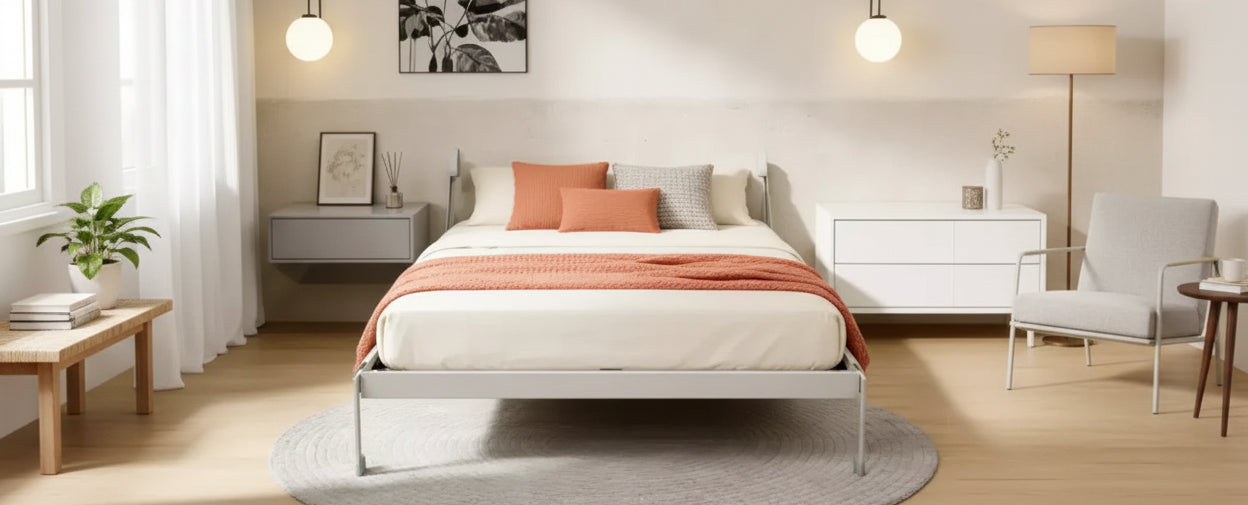 GDFStudio Flora Modern Convertible Queen Size Bed Frame with Desk Panel