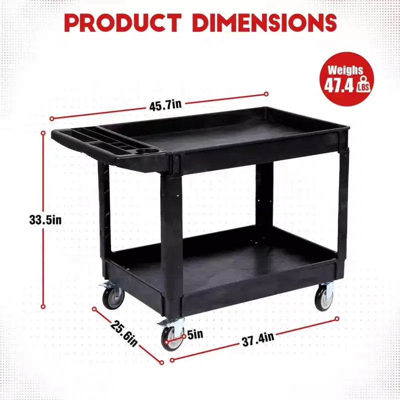 2-Tier Rolling Utility Cart with Lockable Swivel Wheels – 550 lb Capacity