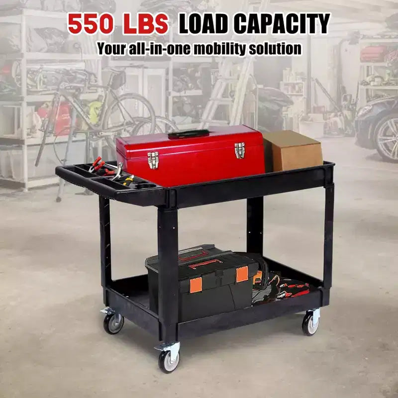 2-Tier Rolling Utility Cart with Lockable Swivel Wheels – 550 lb Capacity