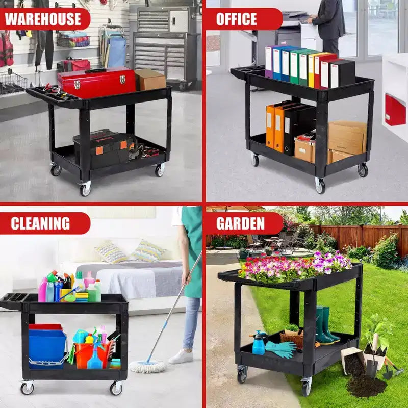 2-Tier Rolling Utility Cart with Lockable Swivel Wheels – 550 lb Capacity