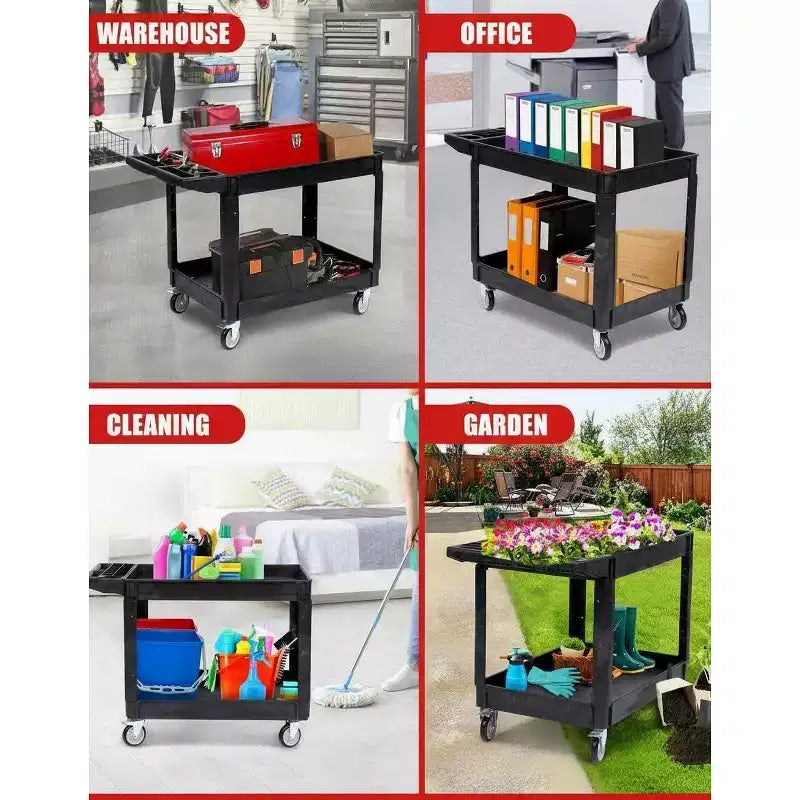 2-Tier Rolling Utility Cart with Lockable Swivel Wheels – 550 lb Capacity