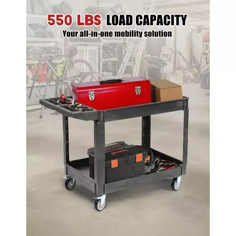 2-Tier Rolling Utility Cart with Lockable Swivel Wheels – 550 lb Capacity