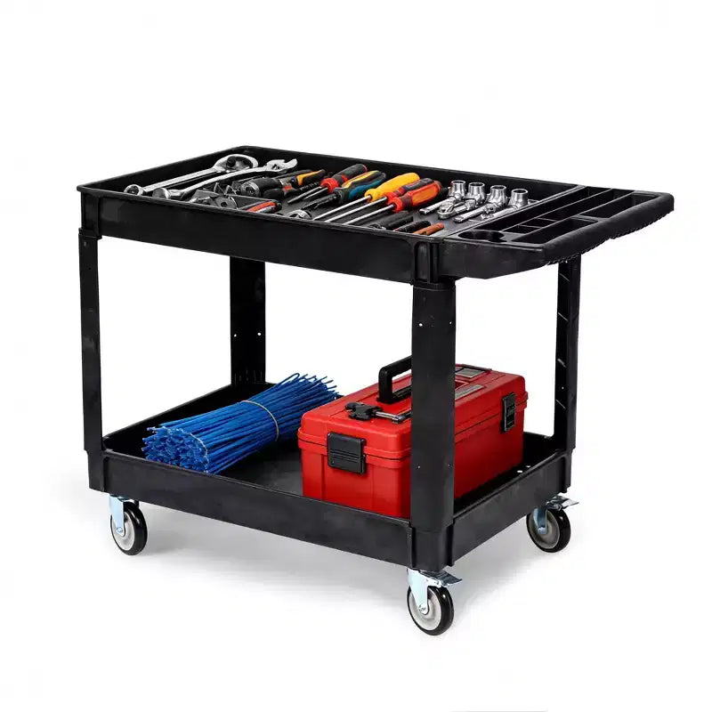 2-Tier Rolling Utility Cart with Lockable Swivel Wheels – 550 lb Capacity