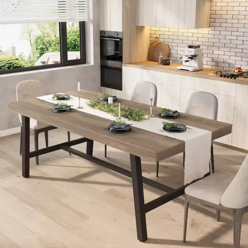 70.87-Inch Industrial Dining Table for 6–8 People – Metal Frame, Wood Top