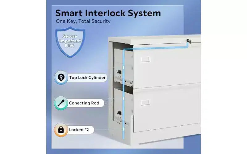 2-Drawer Lateral Metal Filing Cabinet with Lock – Wide, Home Office