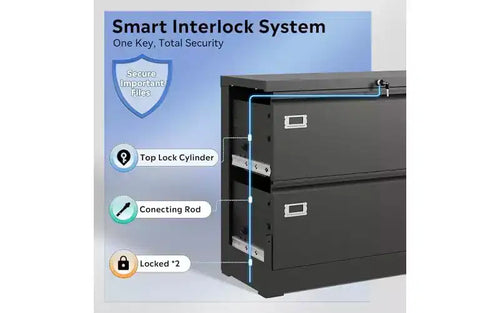 2-Drawer Lateral Metal Filing Cabinet with Lock – Wide, Home Office