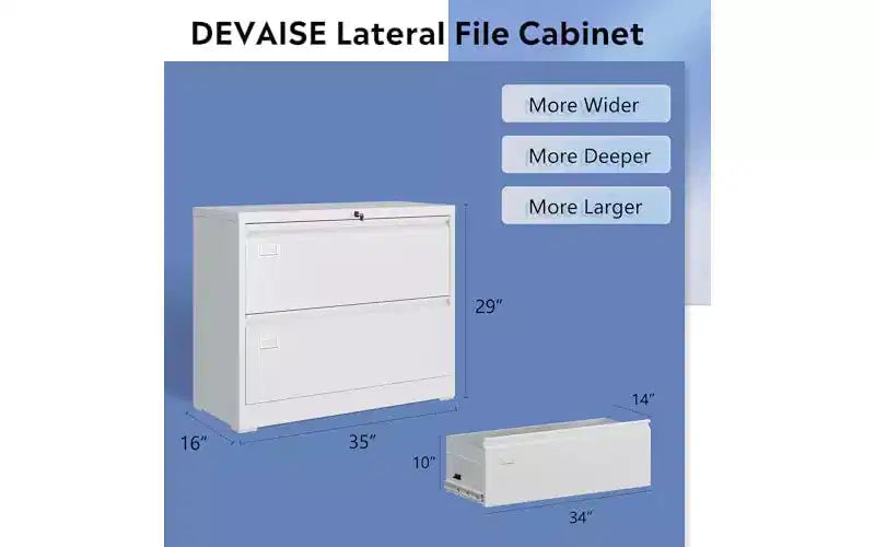 2-Drawer Lateral Metal Filing Cabinet with Lock – Wide, Home Office