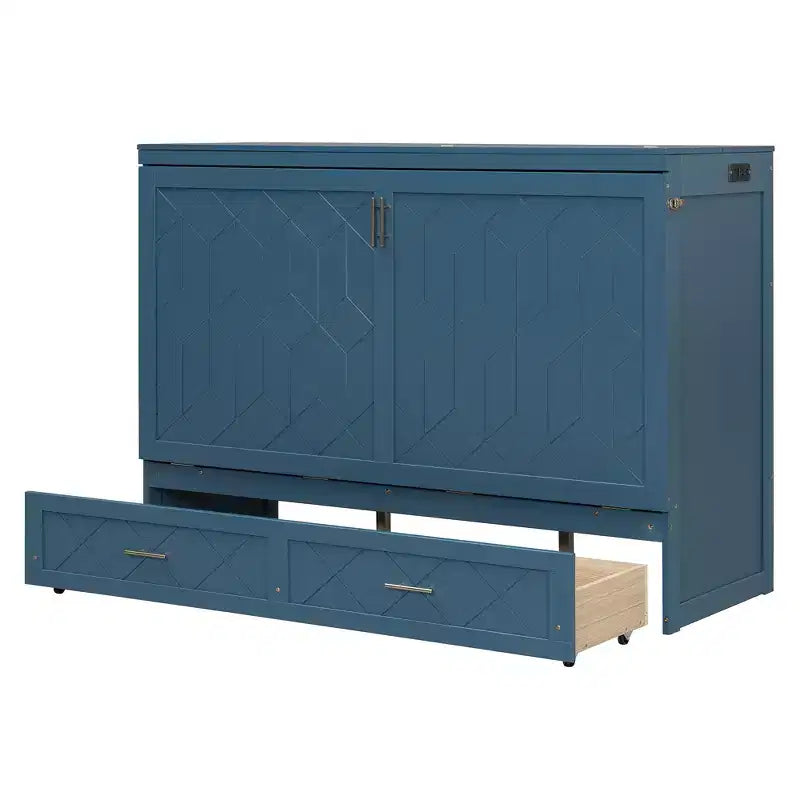 Queen Size Murphy Bed Cabinet with Drawer and Charging Station