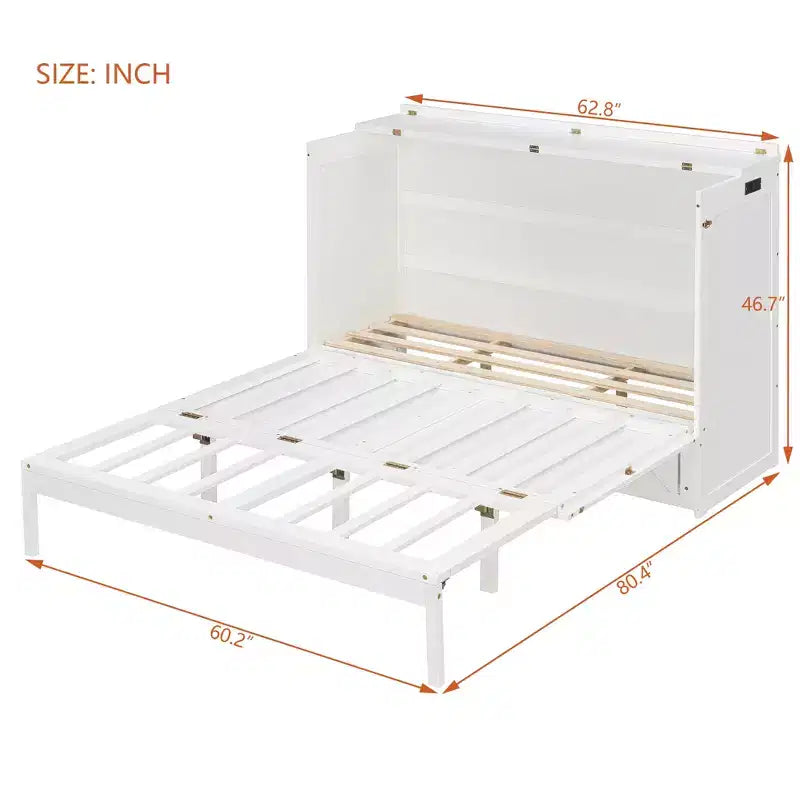 Queen Size Murphy Bed Cabinet with Drawer and Charging Station
