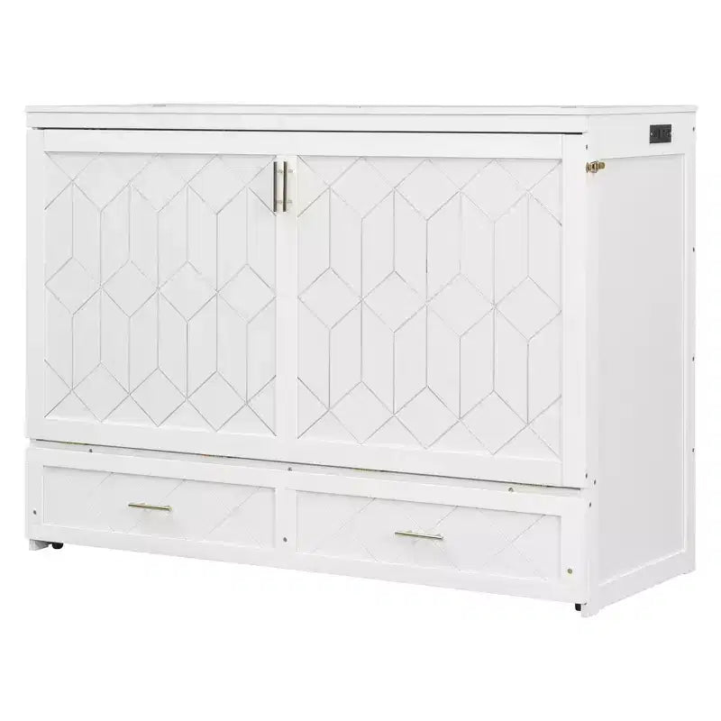 Queen Size Murphy Bed Cabinet with Drawer and Charging Station