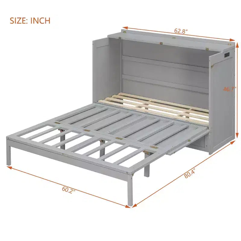 Queen Size Murphy Bed Cabinet with Drawer and Charging Station