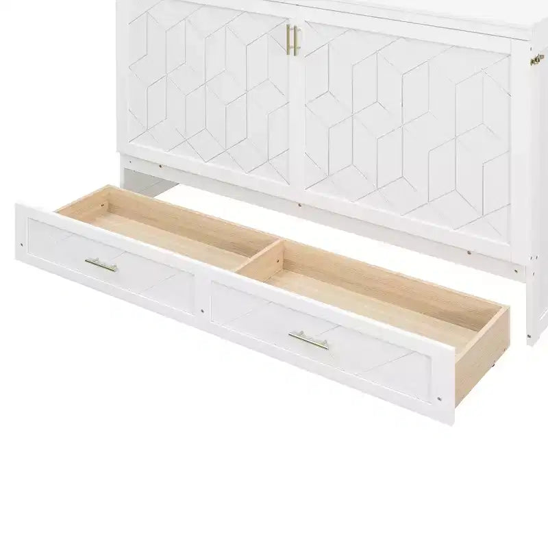 Queen Size Murphy Bed Cabinet with Drawer and Charging Station