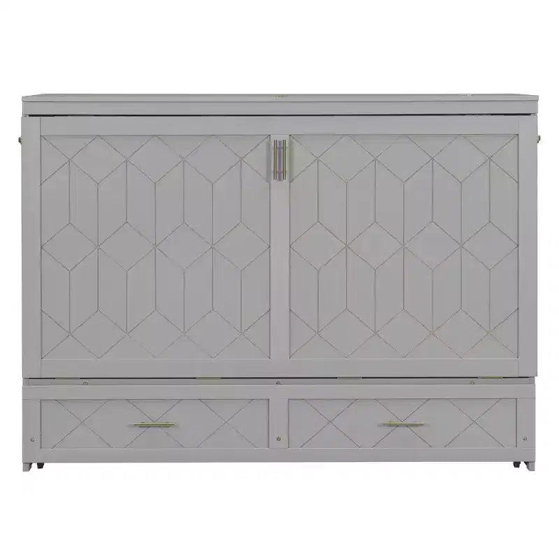 Queen Size Murphy Bed Cabinet with Drawer and Charging Station