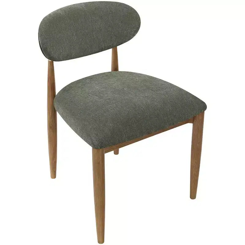 Set of 2 Olive Performance Fabric Dining Side Chairs – Ash Wood, Brass