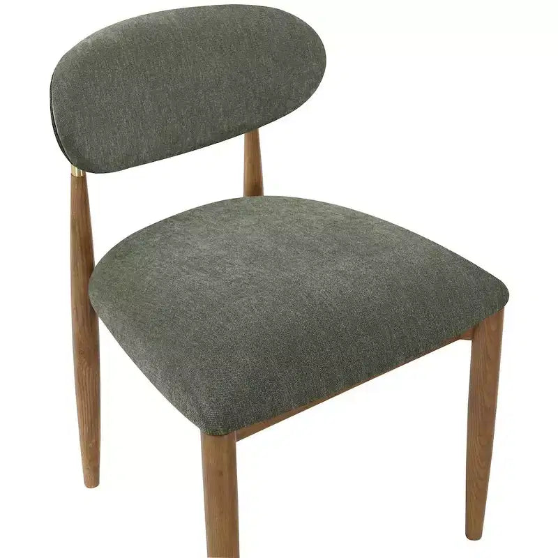 Set of 2 Olive Performance Fabric Dining Side Chairs – Ash Wood, Brass