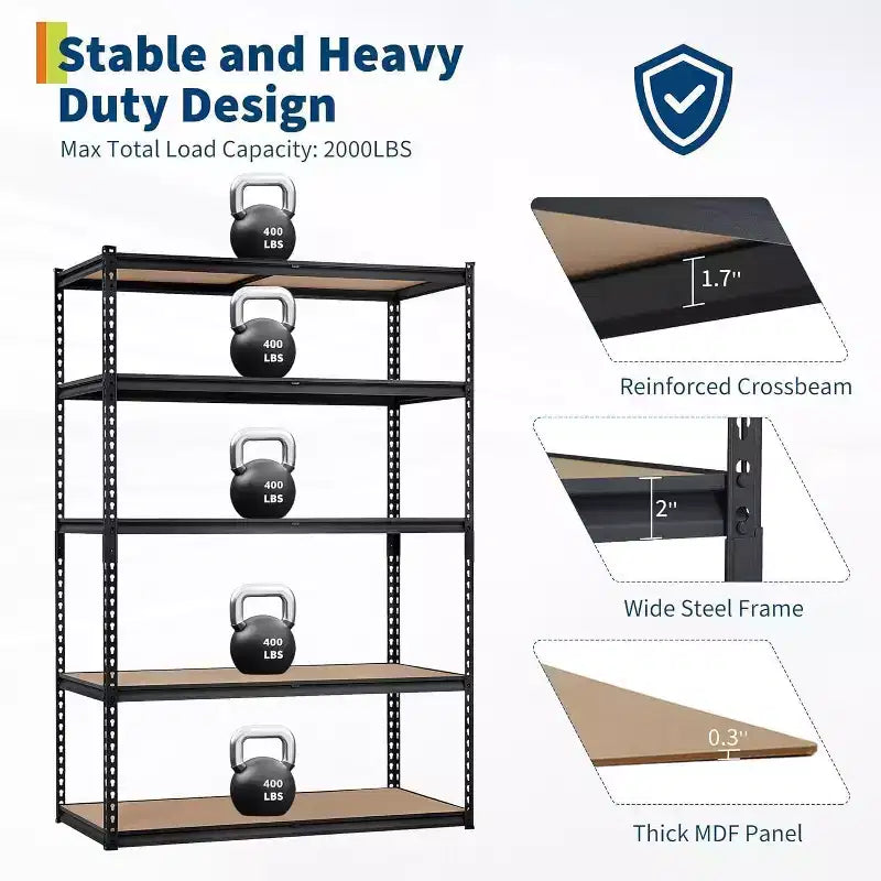 5-Tier Heavy Duty Adjustable Metal Garage Shelving Unit – 2500 lb