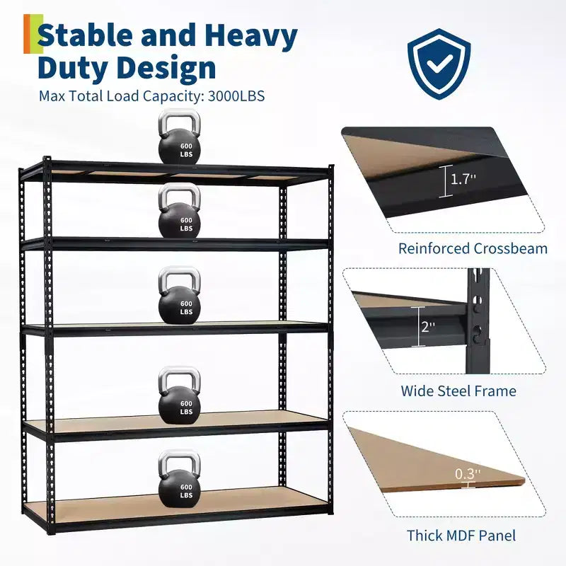 5-Tier Heavy Duty Adjustable Metal Garage Shelving Unit – 2500 lb