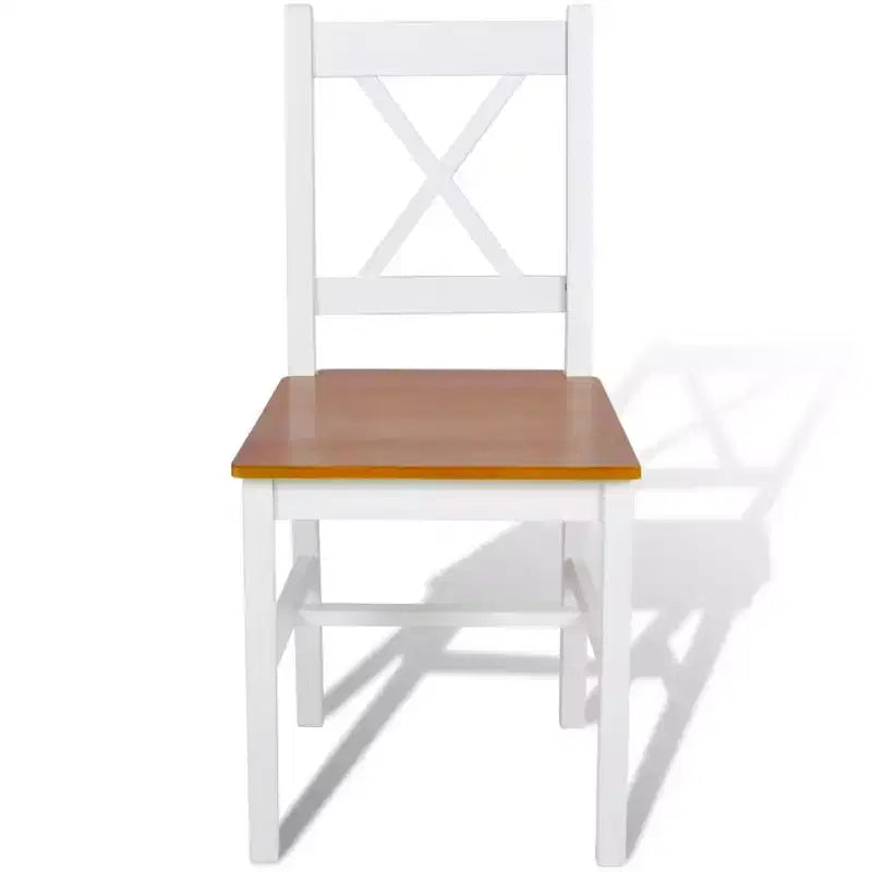 Set of 6 Solid Pine Wood Dining Chairs – White, Armless