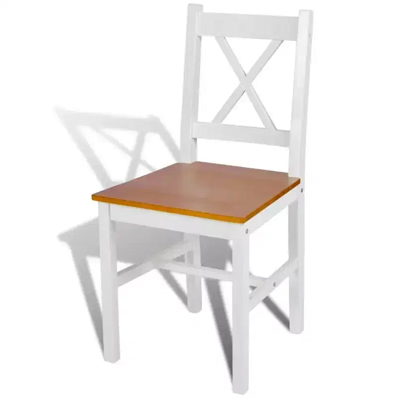 Set of 6 Solid Pine Wood Dining Chairs – White, Armless