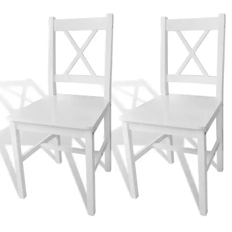 Set of 6 Solid Pine Wood Dining Chairs – White, Armless
