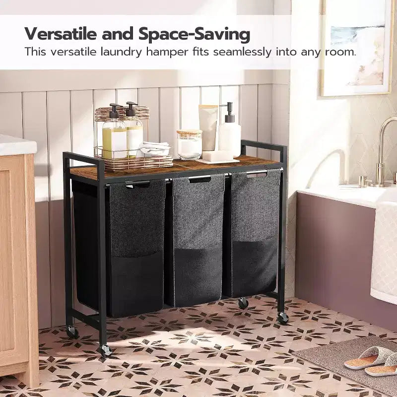 3-Section Rolling Laundry Sorter with Removable Bags and Wheels