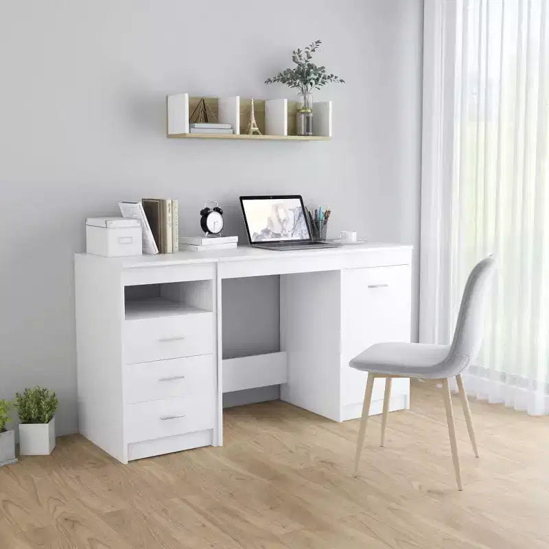 55-Inch White Engineered Wood Desk with Storage Drawer