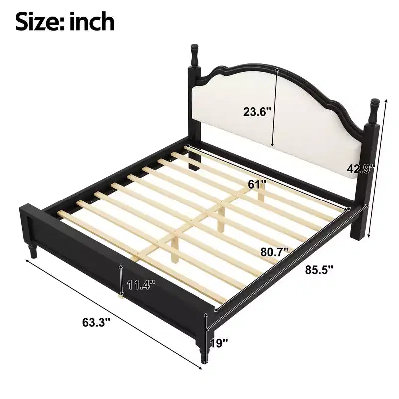 Wood Platform Bed with Upholstered Curved Headboard – King & Queen