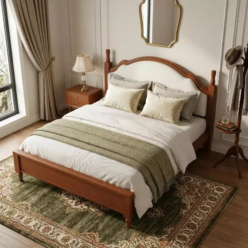 Wood Platform Bed with Upholstered Curved Headboard – King & Queen
