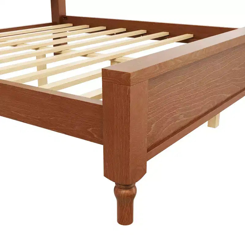 Wood Platform Bed with Upholstered Curved Headboard – King & Queen
