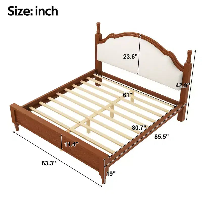 Wood Platform Bed with Upholstered Curved Headboard – King & Queen