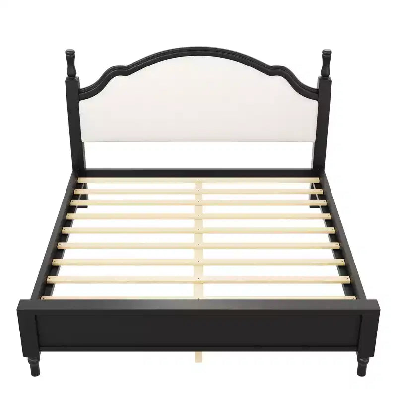 Wood Platform Bed with Upholstered Curved Headboard – King & Queen