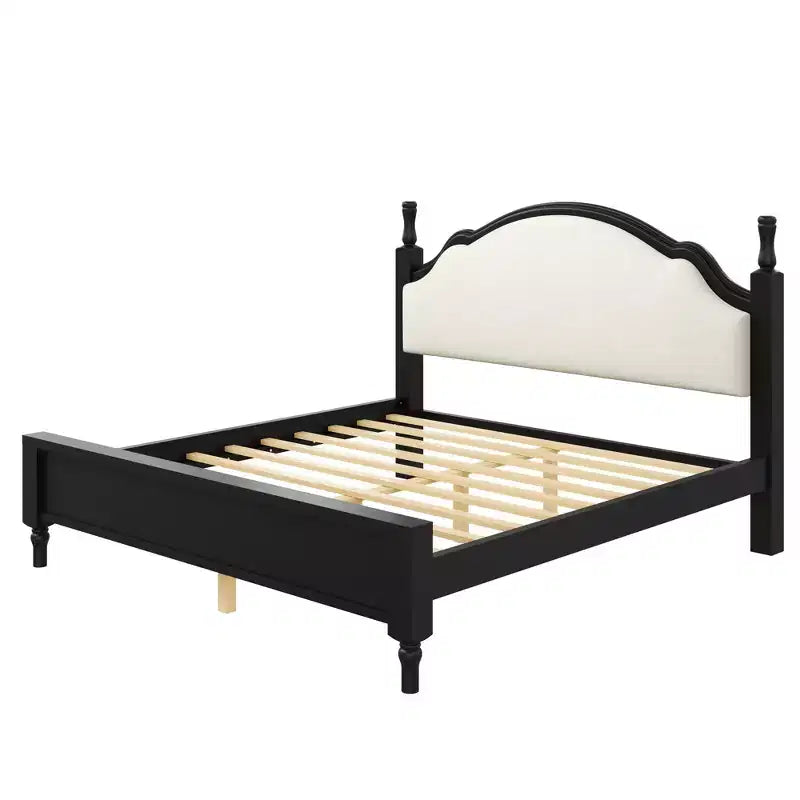Wood Platform Bed with Upholstered Curved Headboard – King & Queen