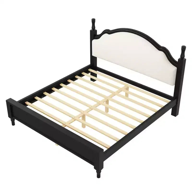 Wood Platform Bed with Upholstered Curved Headboard – King & Queen