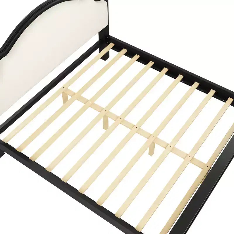 Wood Platform Bed with Upholstered Curved Headboard – King & Queen