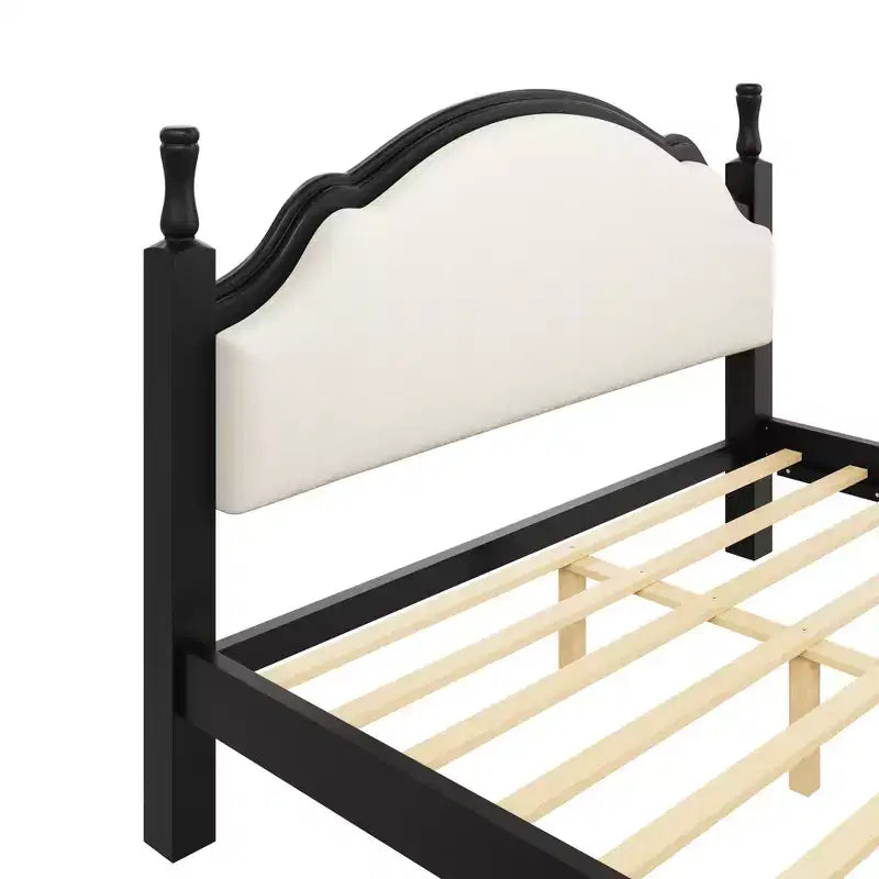 Wood Platform Bed with Upholstered Curved Headboard – King & Queen