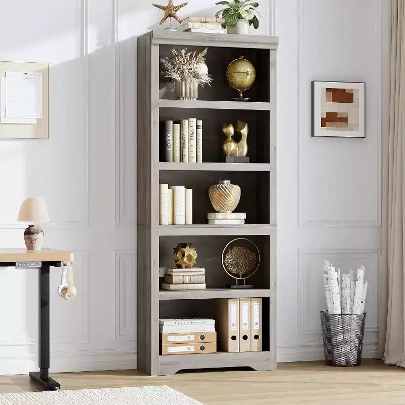 5-Tier Farmhouse Open Bookshelf with Adjustable Shelves – 23.6" Wide