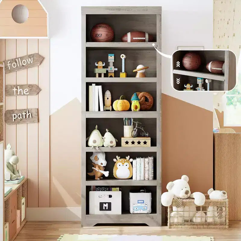 5-Tier Farmhouse Open Bookshelf with Adjustable Shelves – 23.6" Wide