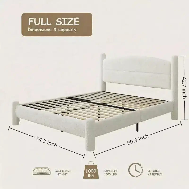 Boucle Upholstered Cloud Platform Bed Frame – No Box Spring Needed