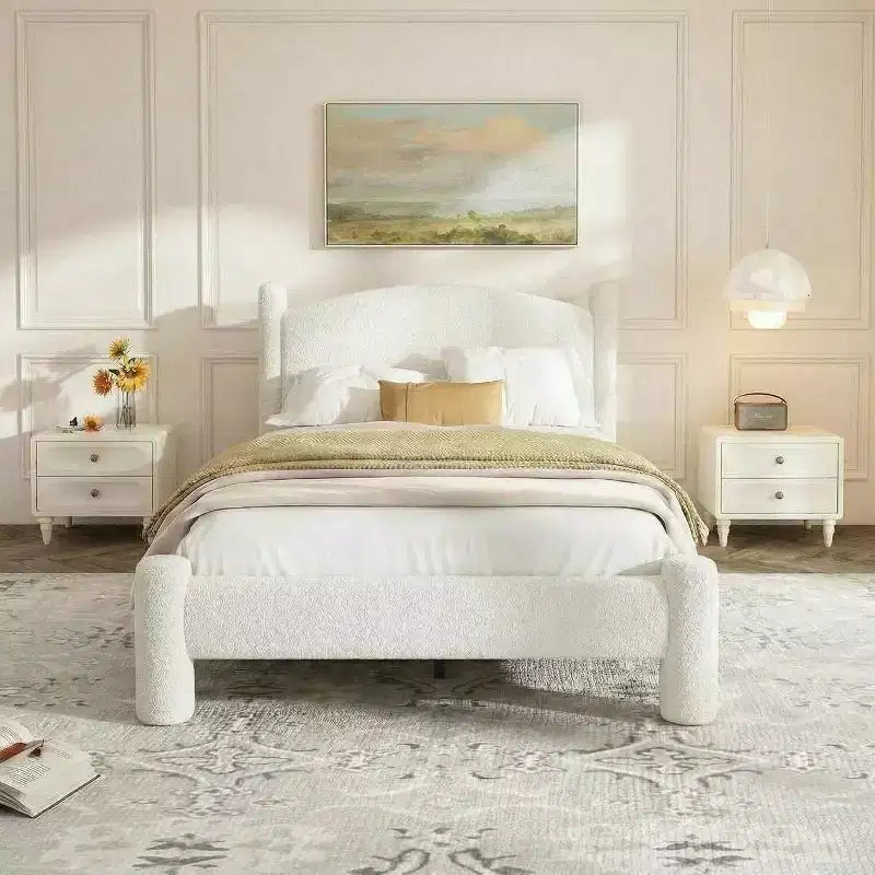 Boucle Upholstered Cloud Platform Bed Frame – No Box Spring Needed