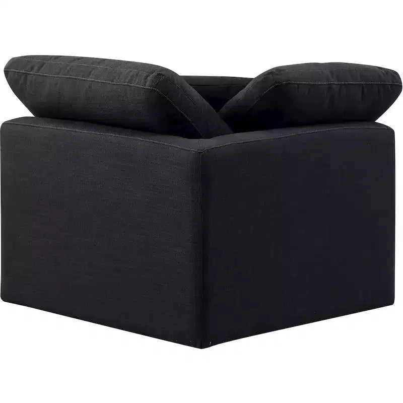 Linen Textured Fabric Corner Chair with Tufted Seat – Beige