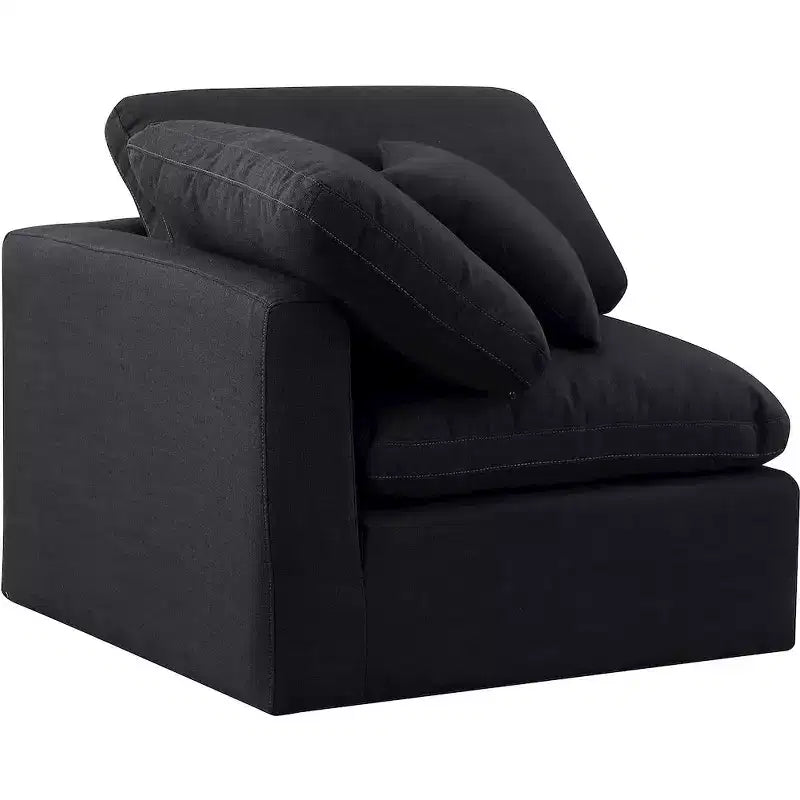 Linen Textured Fabric Corner Chair with Tufted Seat – Beige