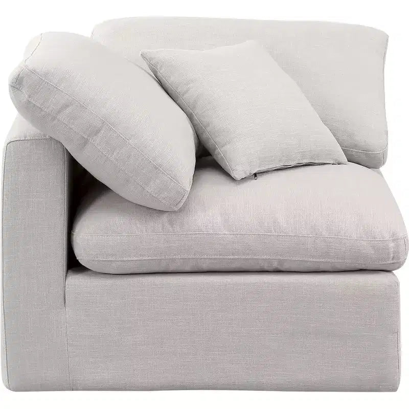 Linen Textured Fabric Corner Chair with Tufted Seat – Beige