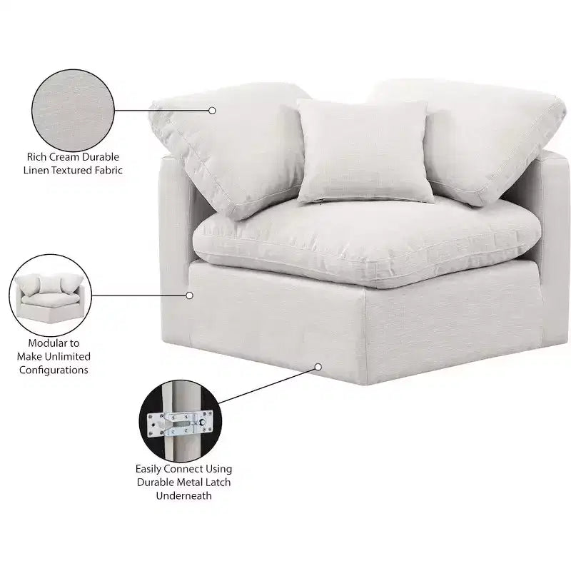 Linen Textured Fabric Corner Chair with Tufted Seat – Beige