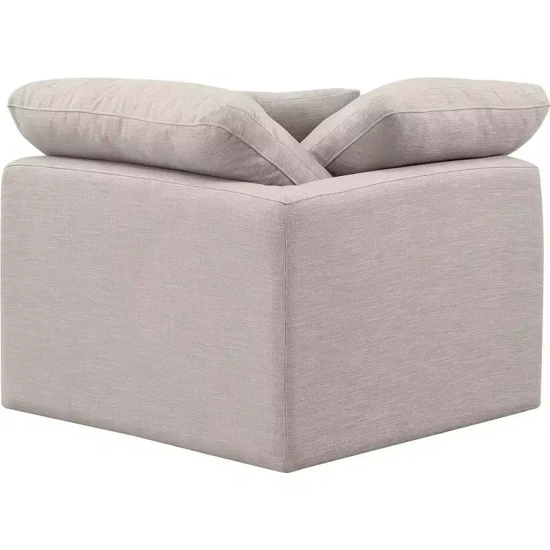 Linen Textured Fabric Corner Chair with Tufted Seat – Beige