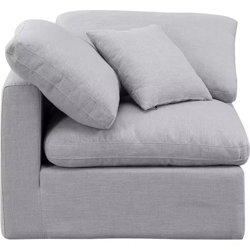 Linen Textured Fabric Corner Chair with Tufted Seat – Beige
