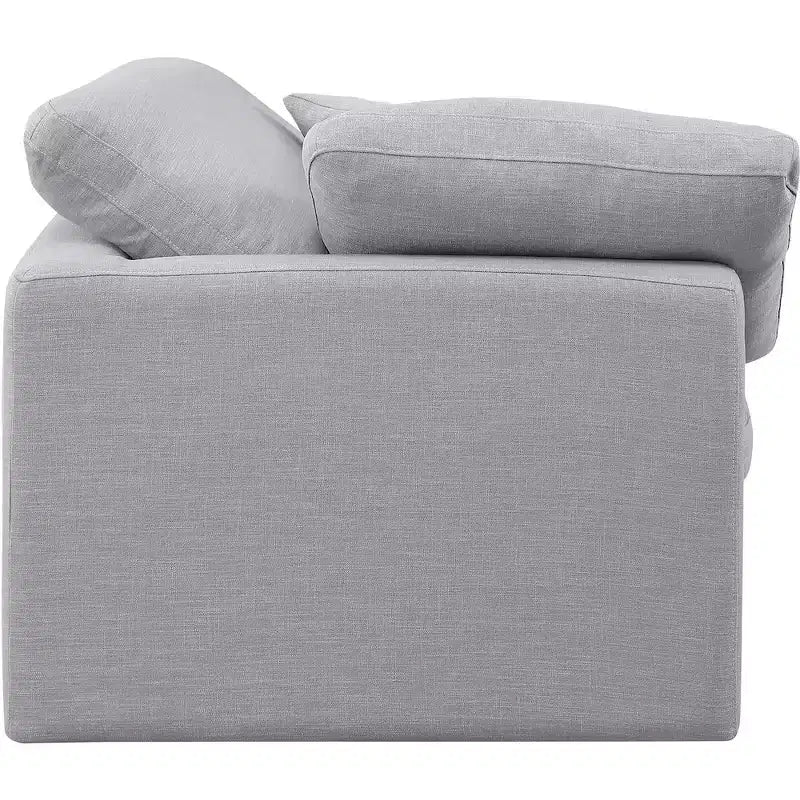 Linen Textured Fabric Corner Chair with Tufted Seat – Beige