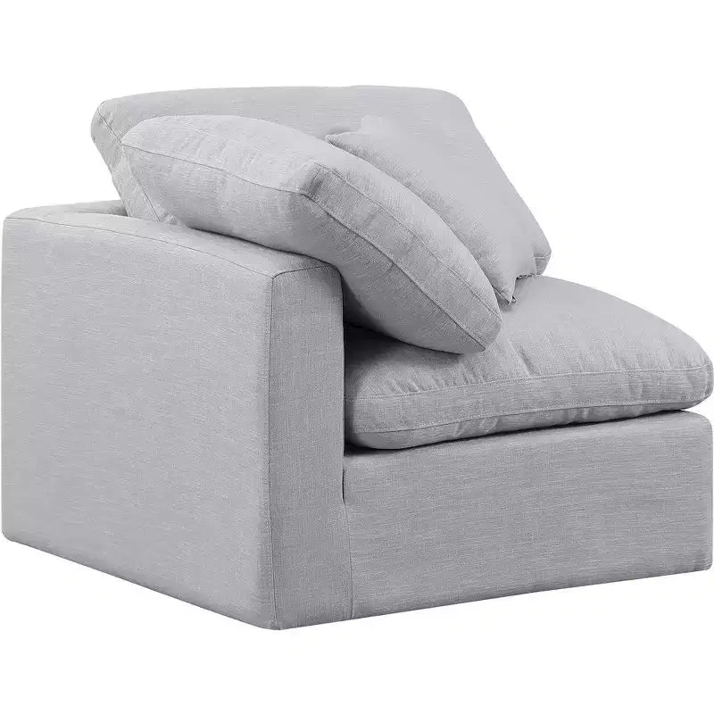 Linen Textured Fabric Corner Chair with Tufted Seat – Beige